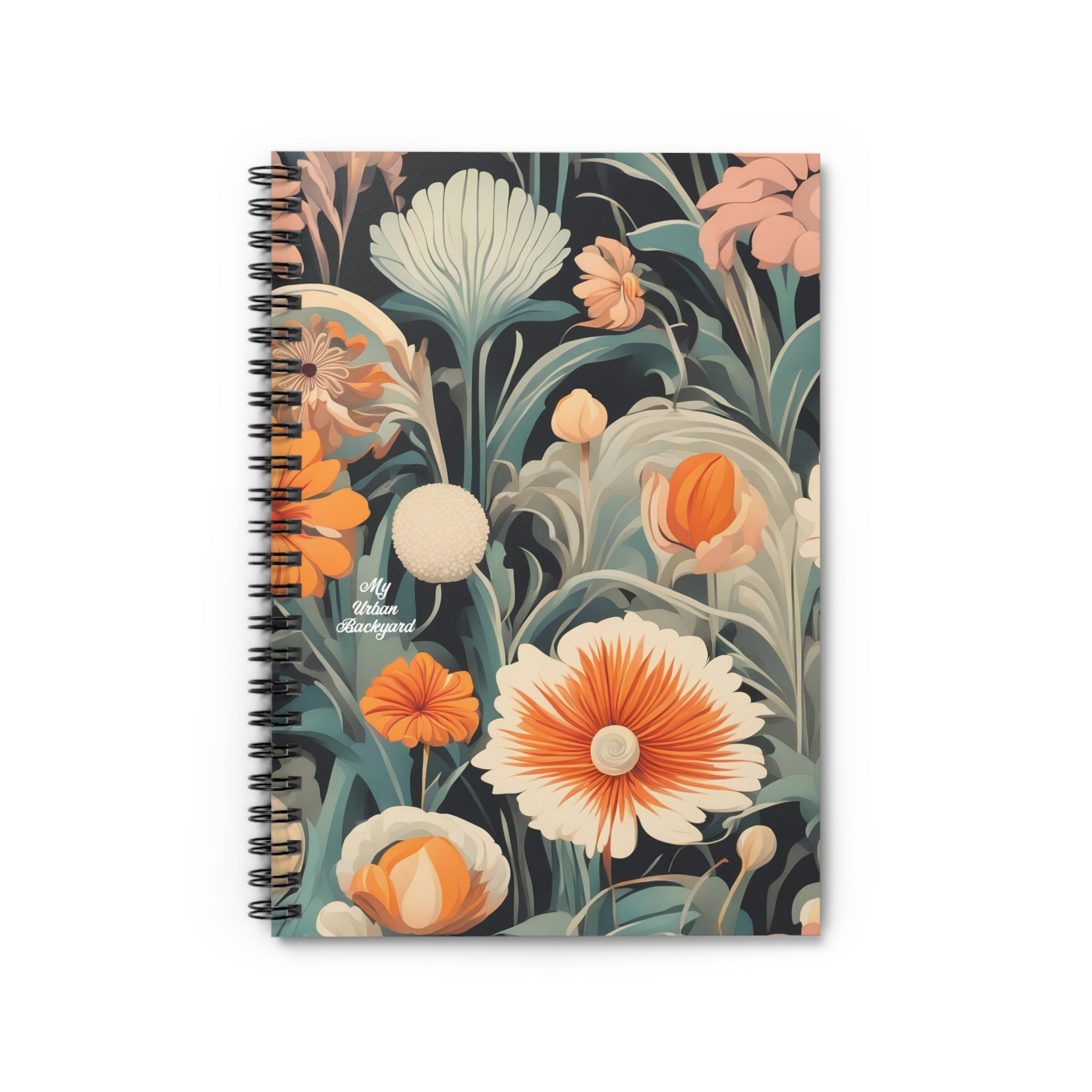 Orange and White Flowers, Spiral Notebook Writing Journal - 118 Ruled Pages
