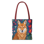 Coyote w Red Flowers Tote Bag with Cotton Handles For Everyday Use, 3 Sizes