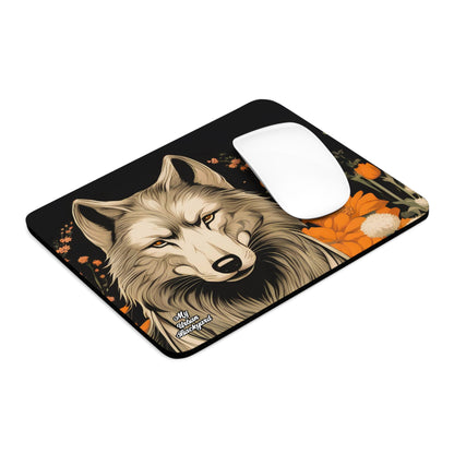 Wolf with Flowers, Computer Mouse Pad - for Home or Office