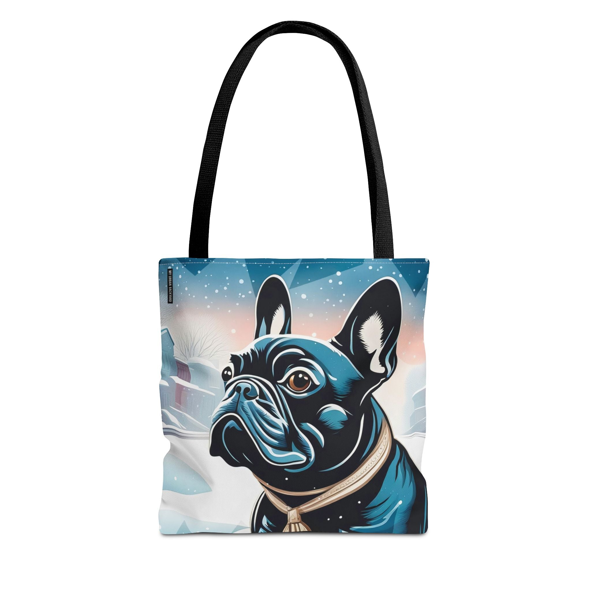 French Bulldog Winter Tote Bag — Snowy Pup All-Over Print Tote