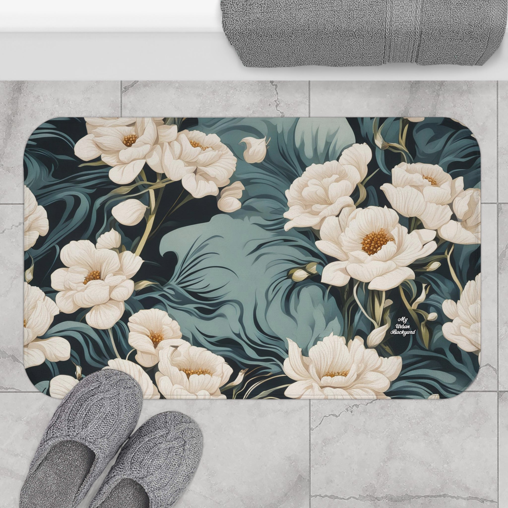 Winter Flowers, Memory Foam Bath Mat - Cozy Bathroom Essential