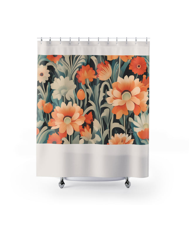 Orange and White Flowers, Shower Curtain, Cream accent color - 71" x 74"