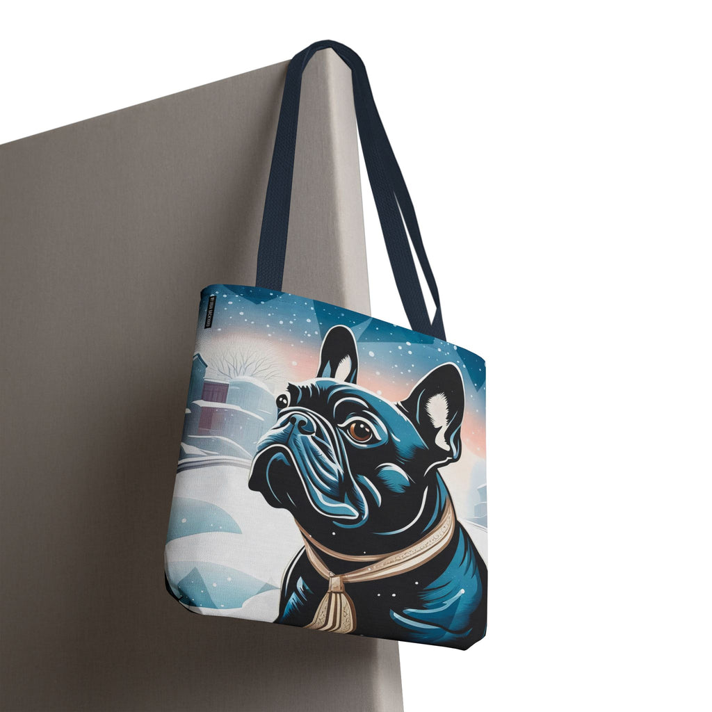 French Bulldog Winter Tote Bag — Snowy Pup All-Over Print Tote