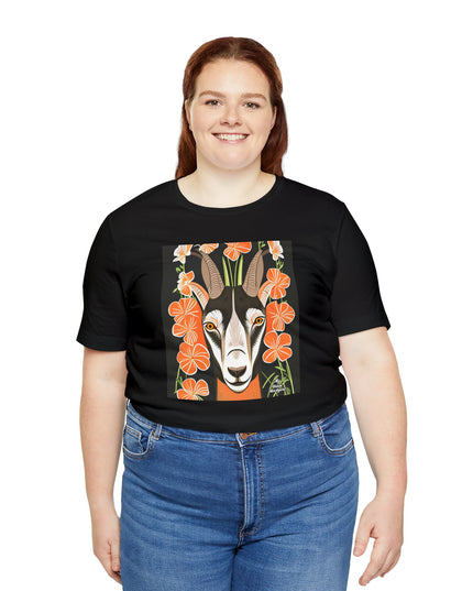 Goat with Orange Flowers, Soft 100% Jersey Cotton T-Shirt, Unisex, Short Sleeve, Retail Fit