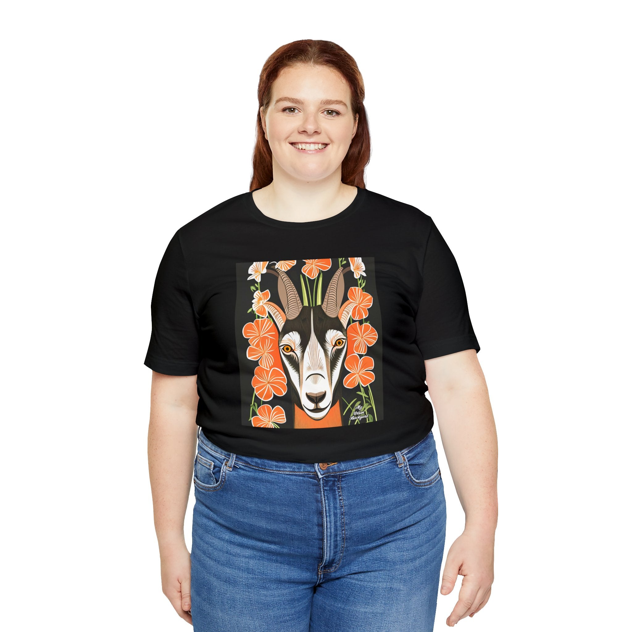 Goat with Orange Flowers, 100% Jersey Cotton T-Shirt