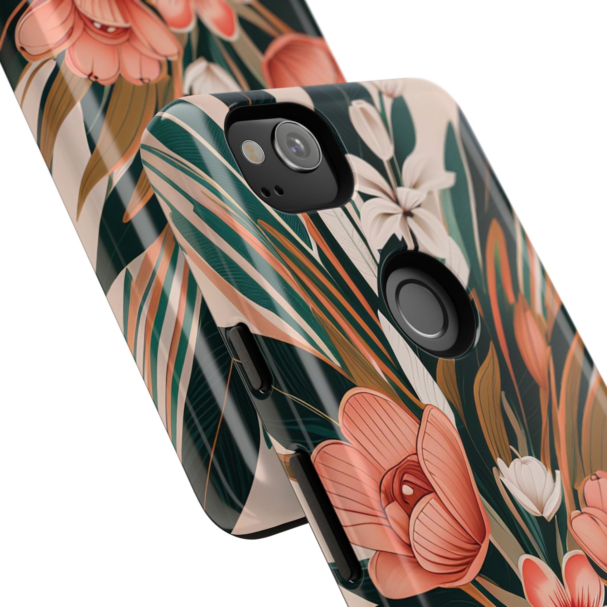 Peach Art Deco Flowers, Cell Phone Case - Apple, Samsung, Google Pixel