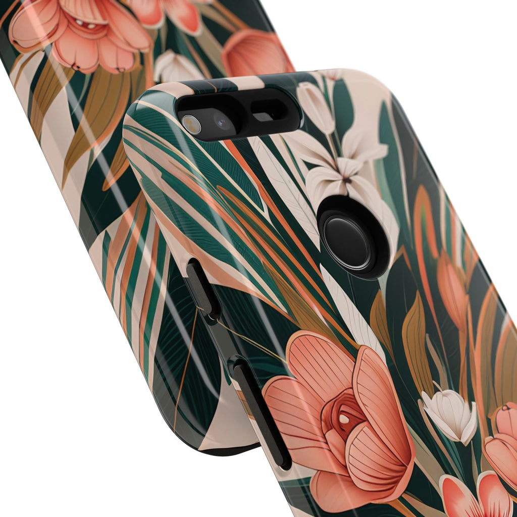 Peach Art Deco Flowers, Cell Phone Case - Apple, Samsung, Google Pixel