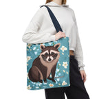 Young Raccoon w Flowers Tote Bag with Cotton Handles For Everyday Use, 3 Sizes