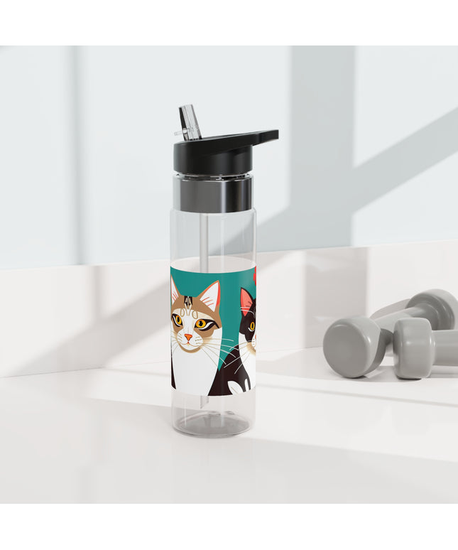 Two Cats with Flowers, 20oz Sport Water Bottle, BPA-Free, Tritan™ plastic