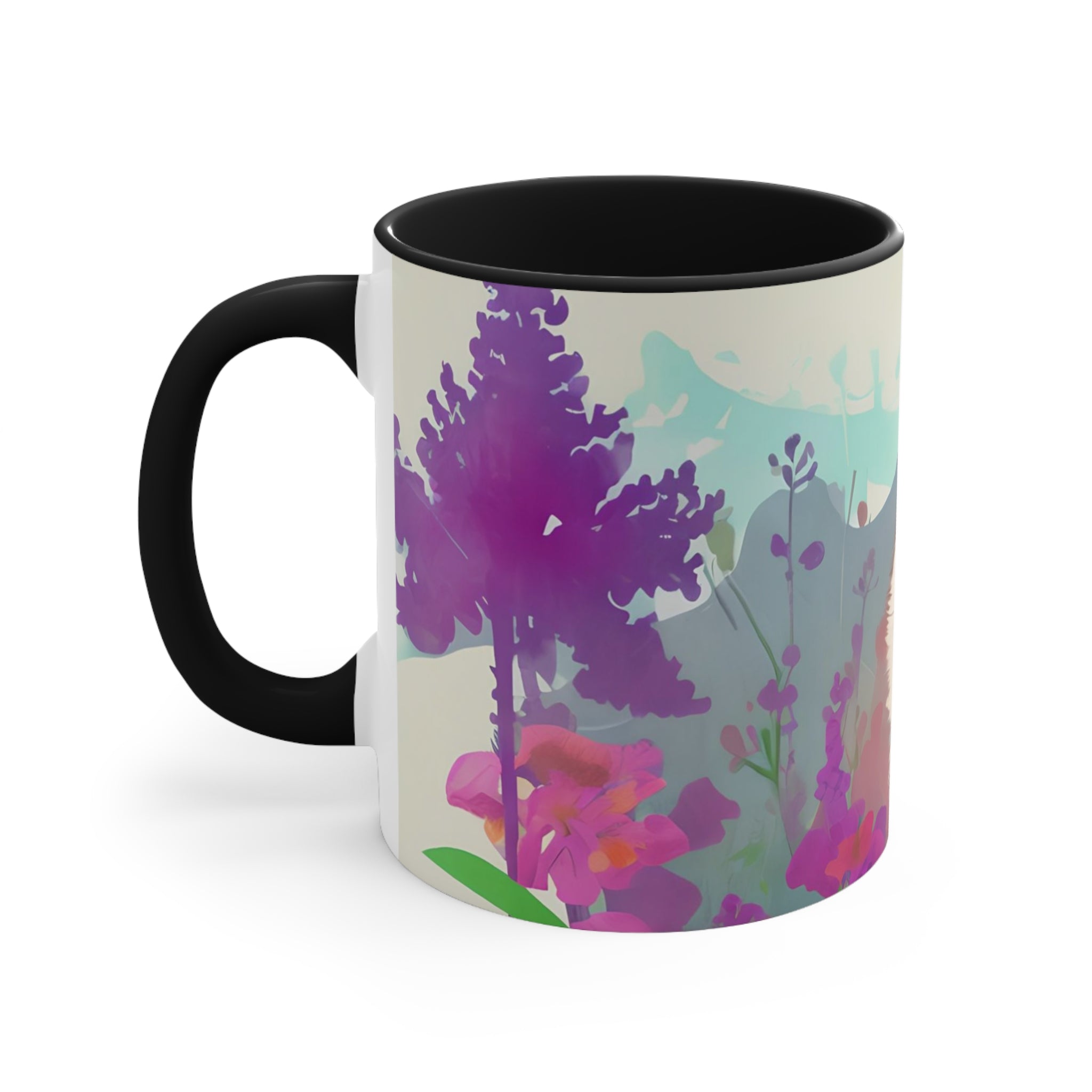 Raccoon with Flowers, Ceramic Coffee Mug