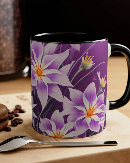 Ceramic Mug for Coffee, Tea, Hot Cocoa. Home/Office, Purple Flowers