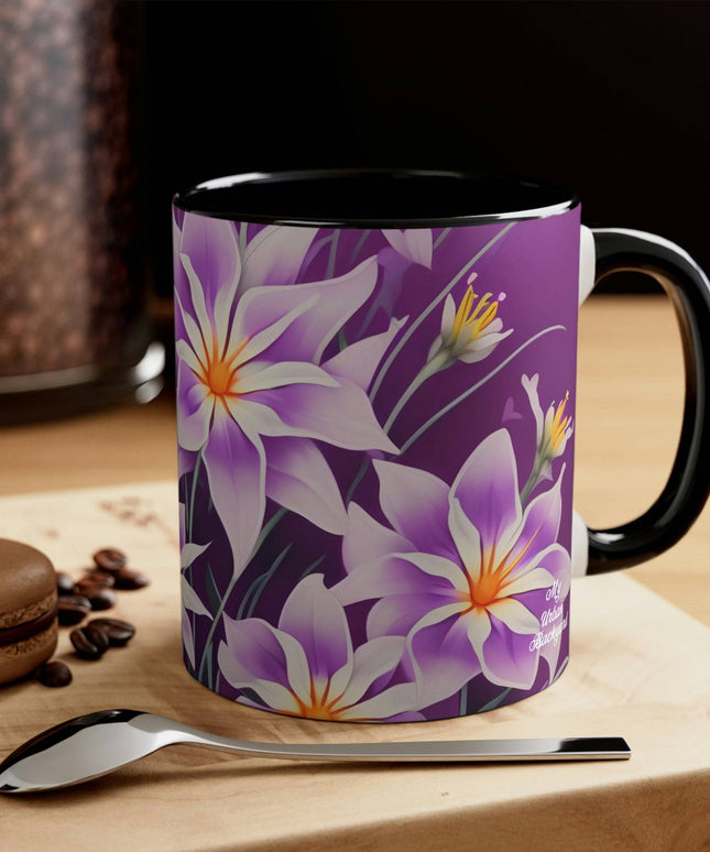Ceramic Mug for Coffee, Tea, Hot Cocoa. Home/Office, Purple Flowers
