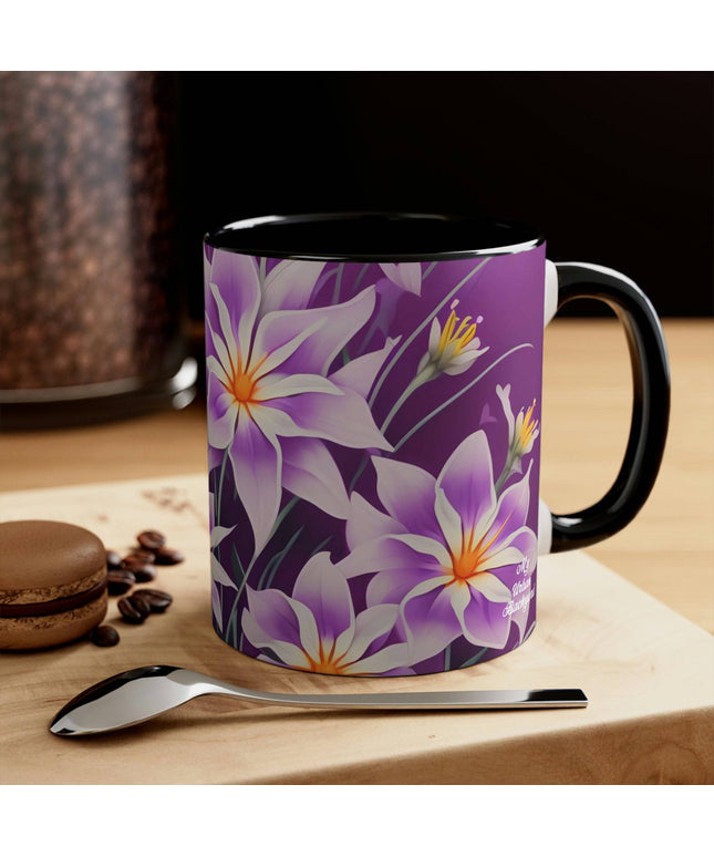 Ceramic Mug for Coffee, Tea, Hot Cocoa. Home/Office, Purple Flowers