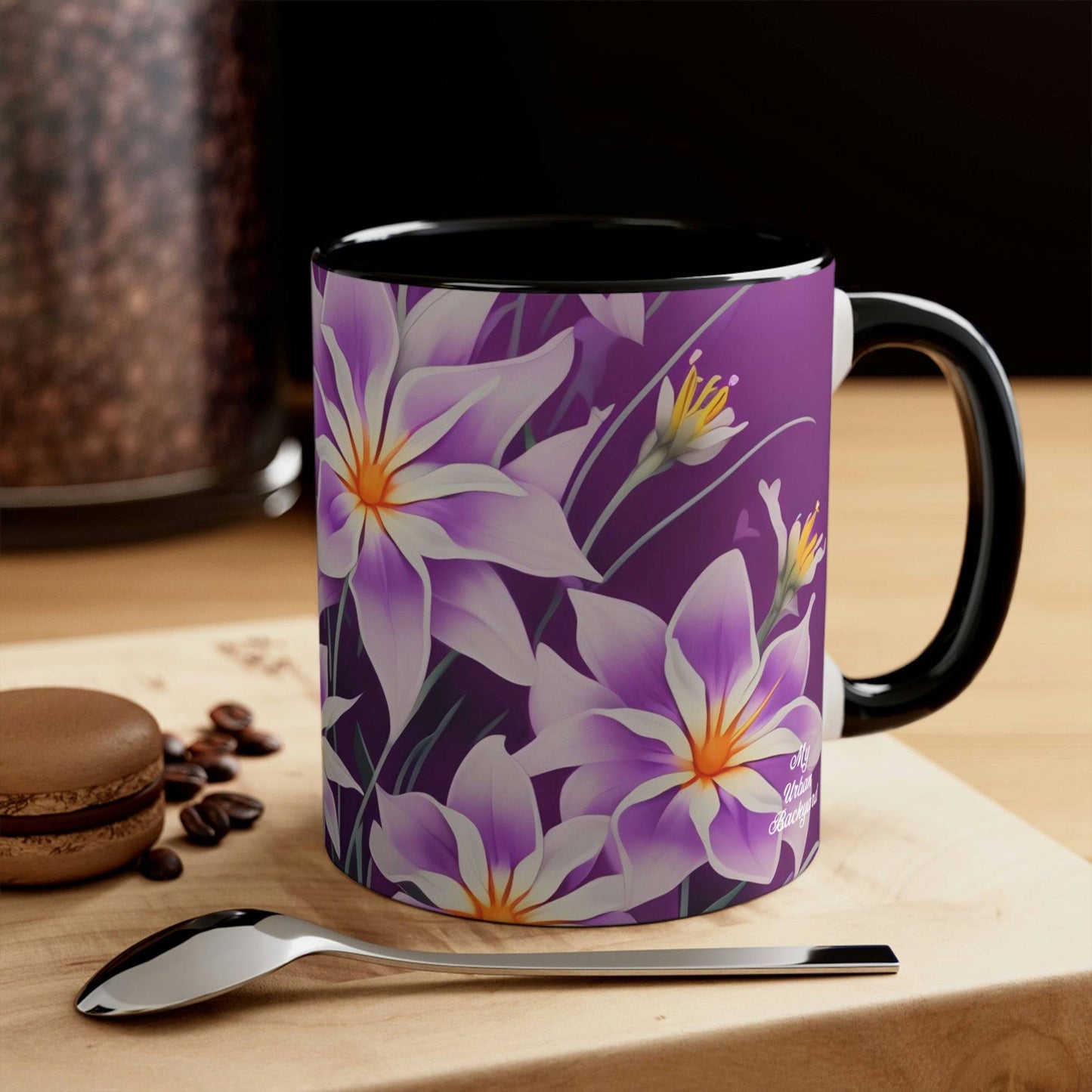 Ceramic Mug for Coffee, Tea, Hot Cocoa. Home/Office, Purple Flowers