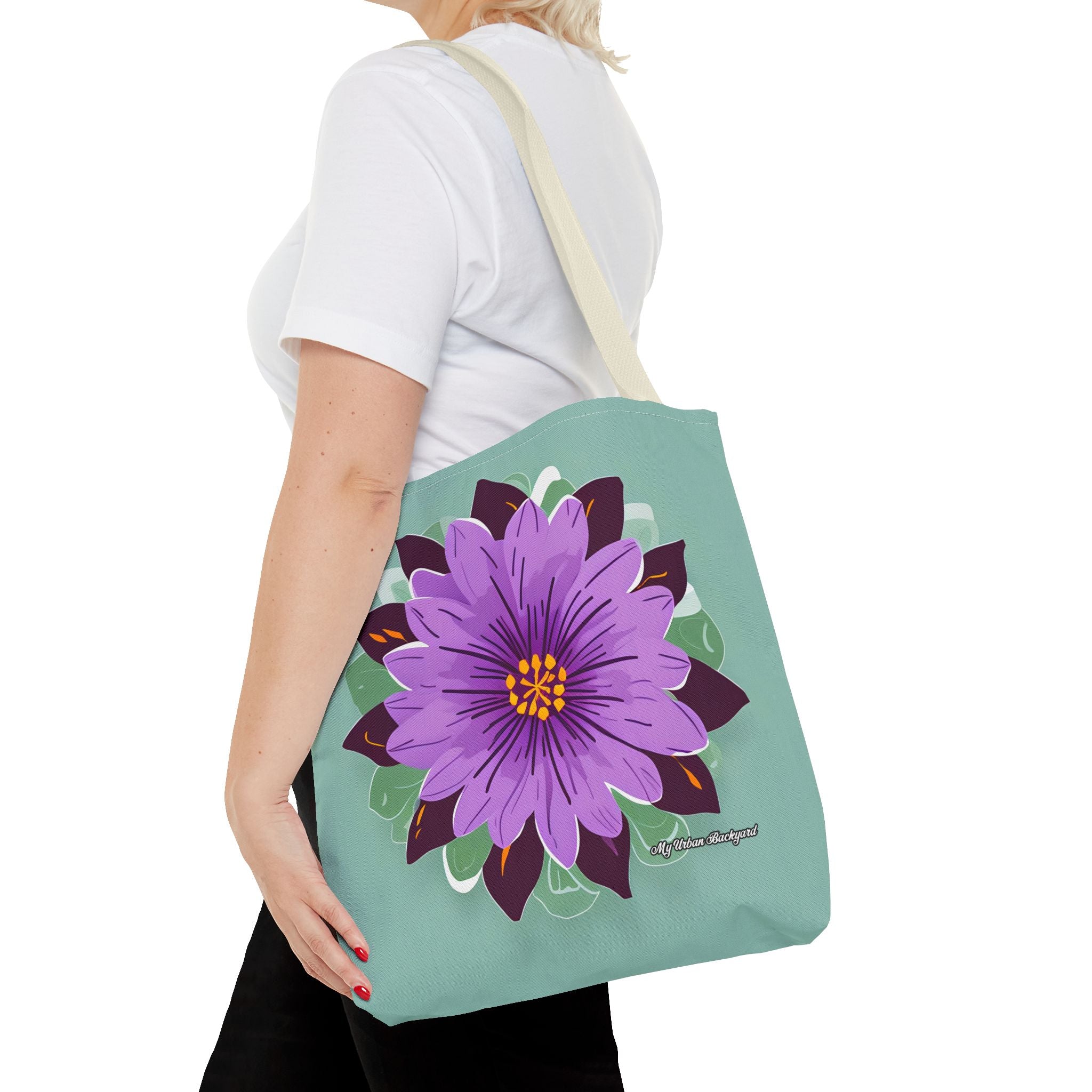 Purple Flower Tote Bag with Cotton Handles For Everyday Use, 3 Sizes