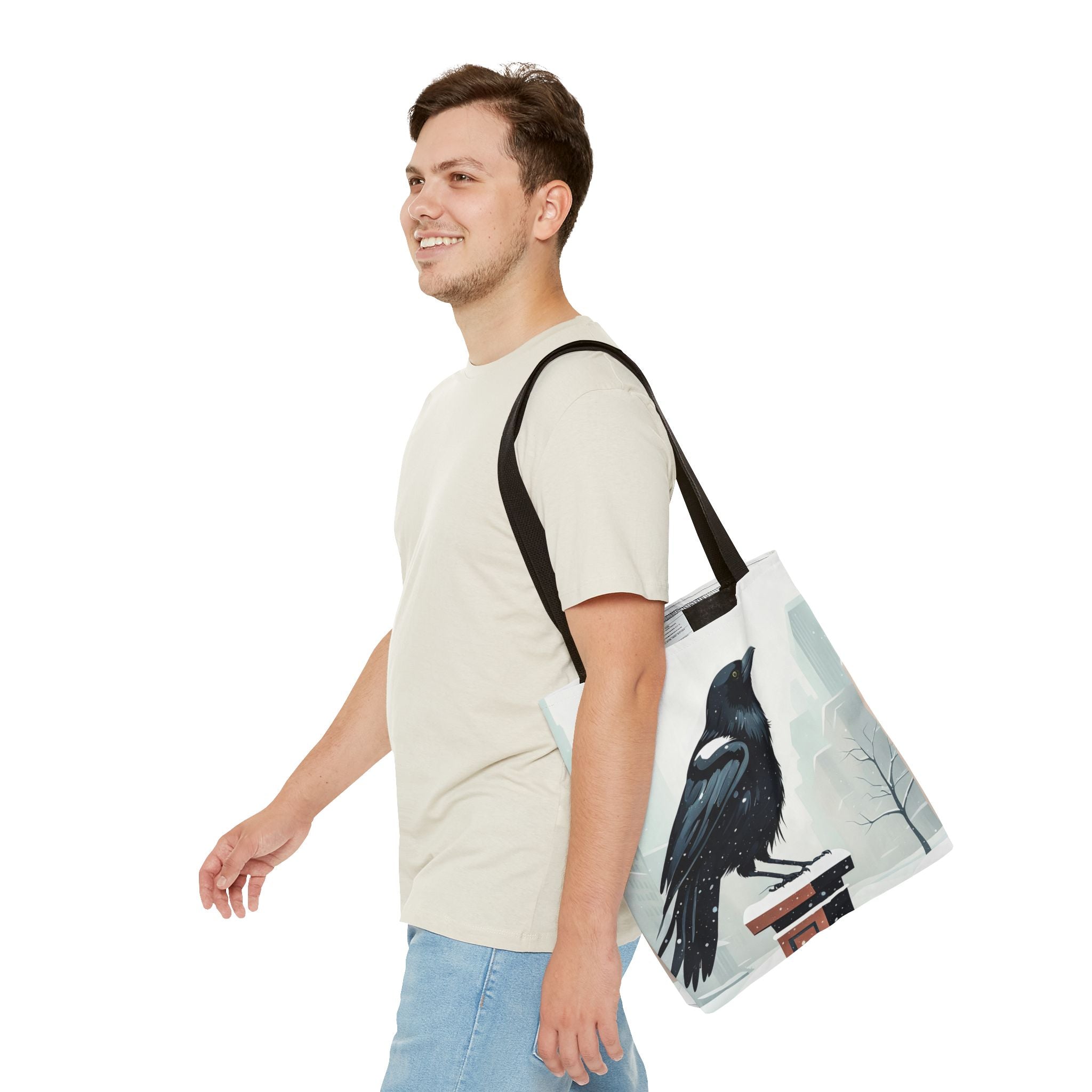Winter Crow Tote Bag with Cotton Handles For Everyday Use, 3 Sizes