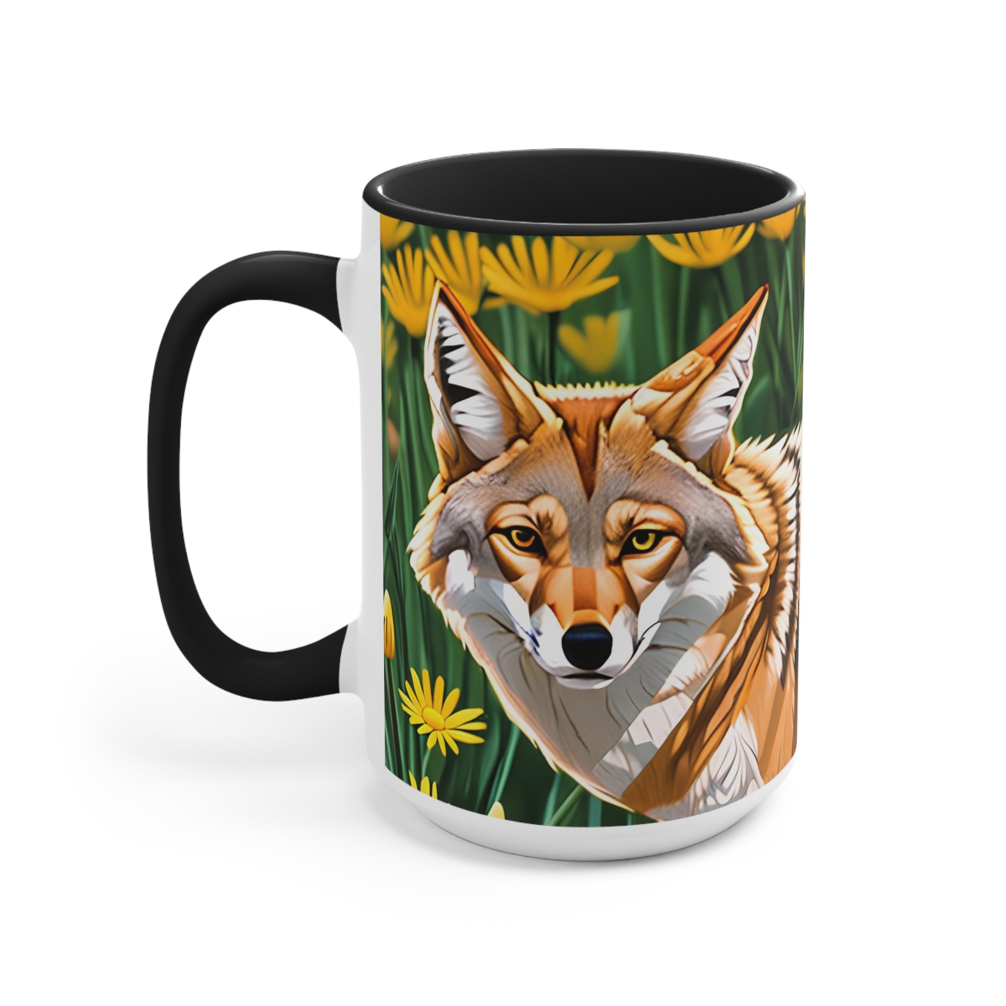 Coyote with Flowers, Ceramic Coffee Mug