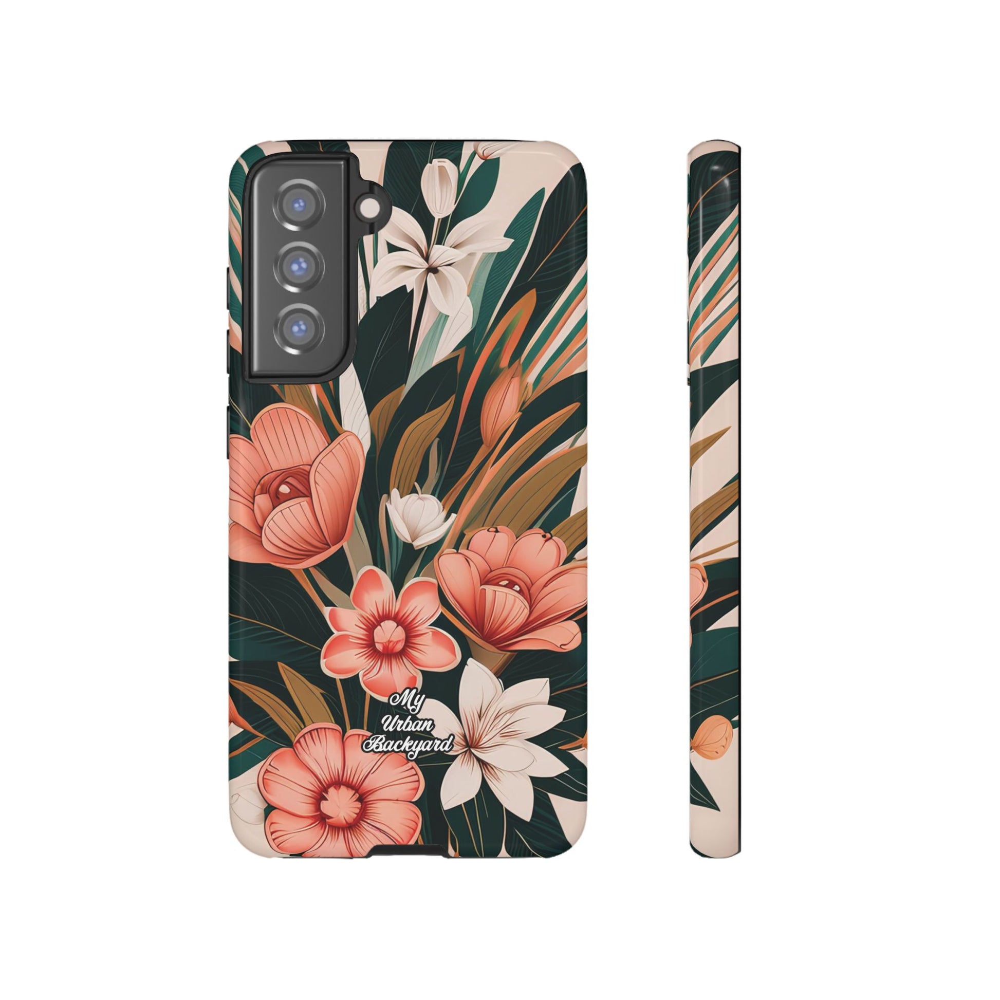 Peach Art Deco Flowers, Cell Phone Case - Apple, Samsung, Google Pixel