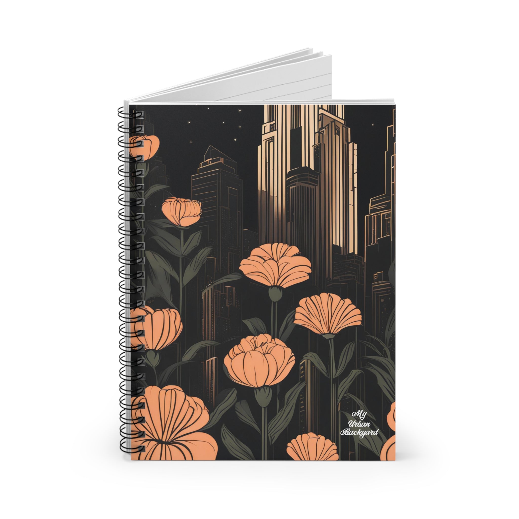 Urban Evening with Flowers, Spiral Notebook Writing Journal - 118 Ruled Pages