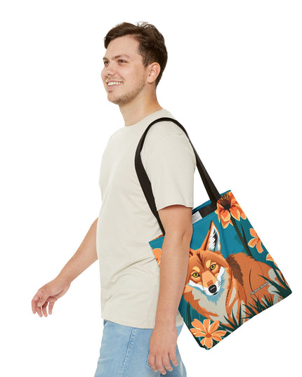Coyote with Flowers Tote Bag with Cotton Handles For Everyday Use, 3 Sizes