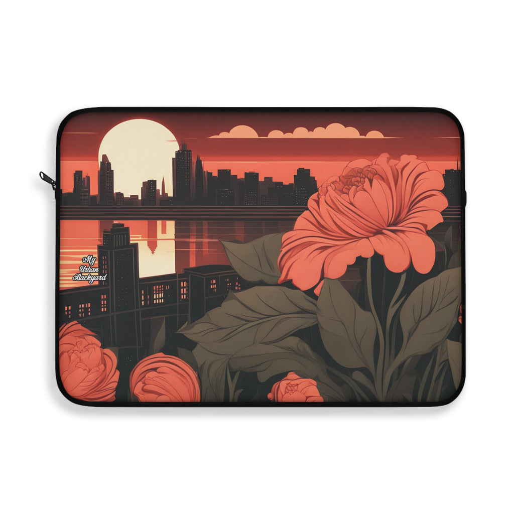 Urban Sunset with Red Flowers, Soft Laptop Sleeve, Perfect for Work or School, Gifts for Graduates, Tech Lover Accessories, 3 Sizes