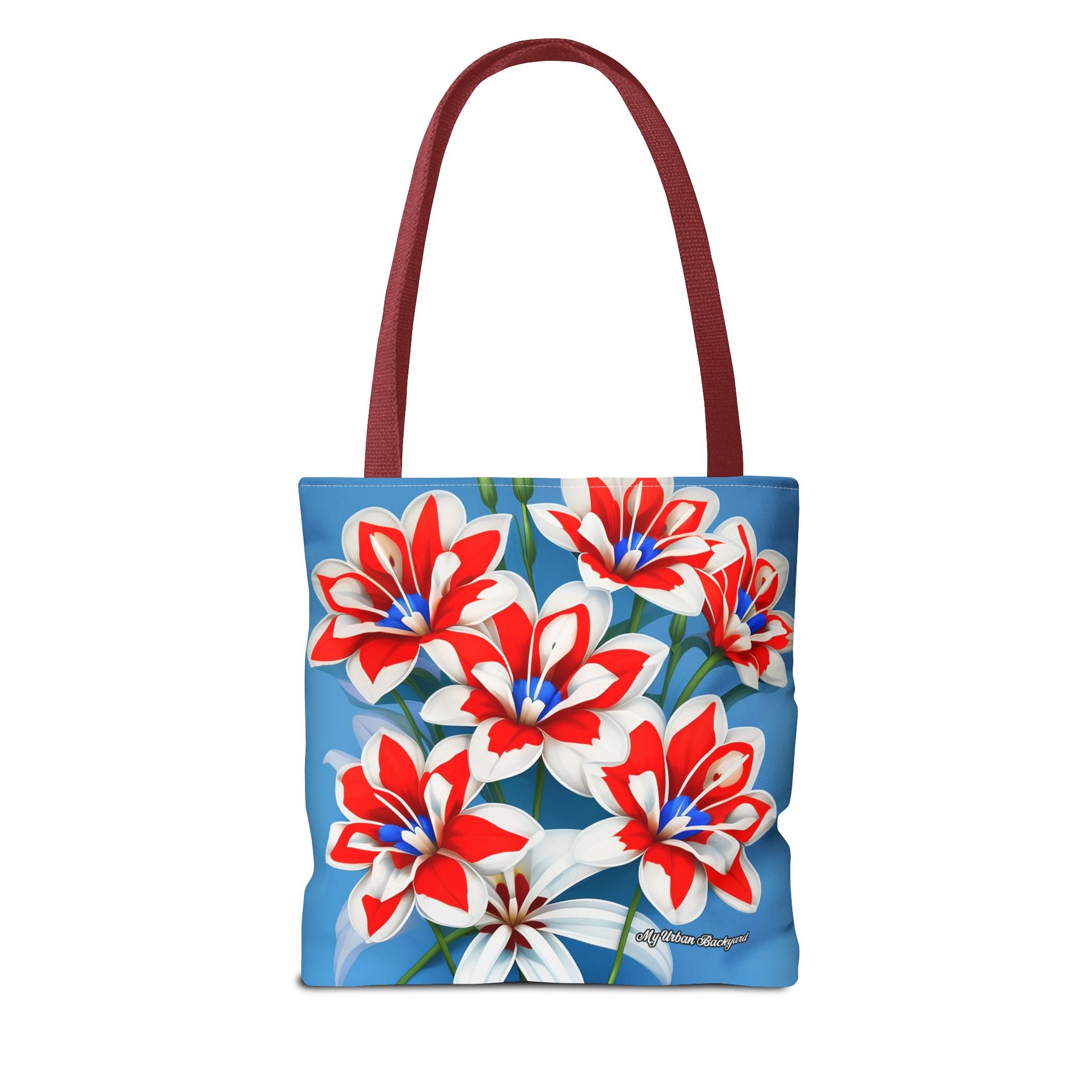 Bouquet of Red White and Blue Flowers Tote Bag with Cotton Handles For Everyday Use, 3 Sizes