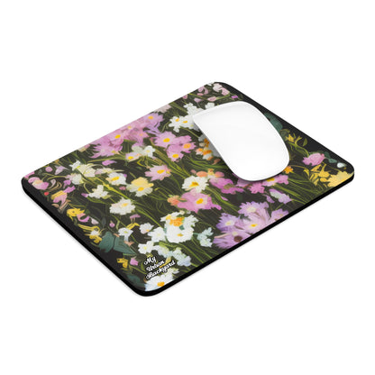 Computer Mouse Pad with Non-slip rubber bottom for Home or Office - Soft Wildflowers