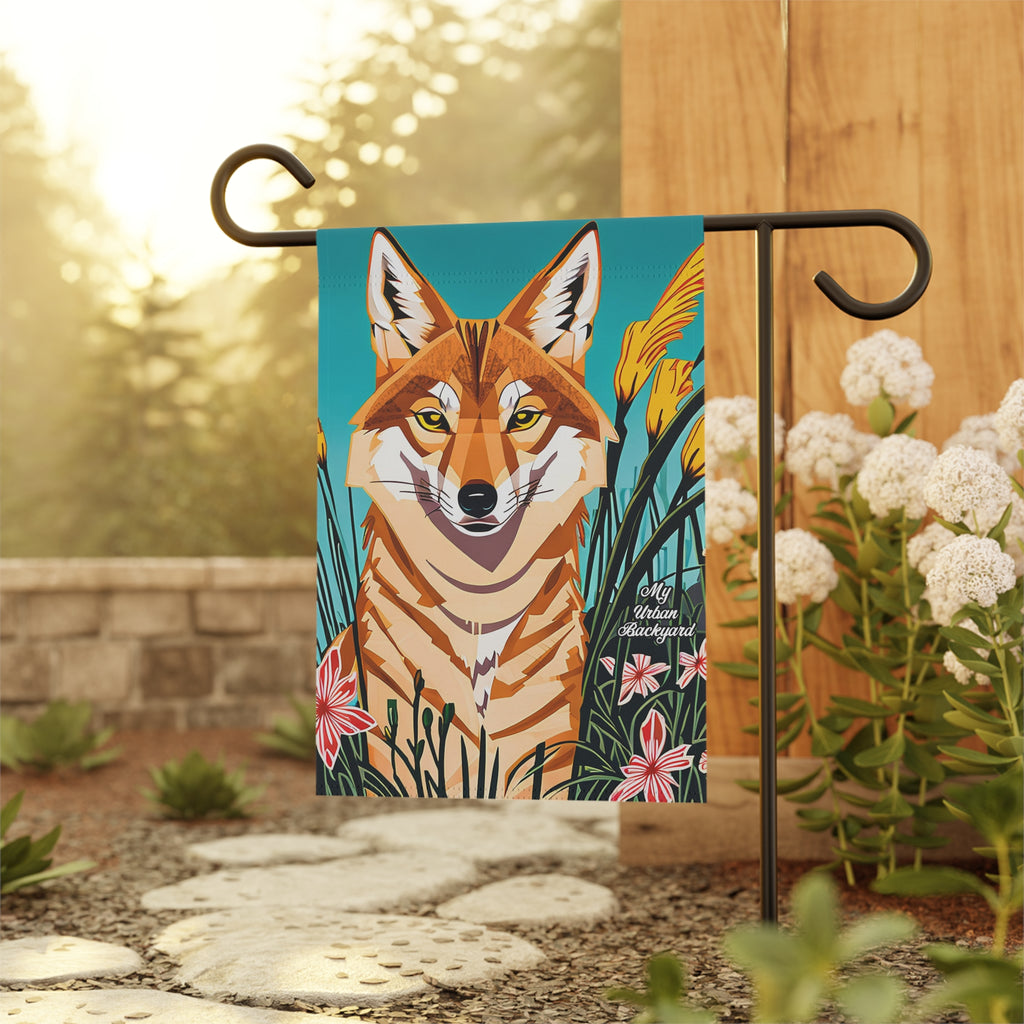 Coyote and Flowers, Garden Flag for Yard, Patio, Porch, or Work, 12"x18" - Flag only