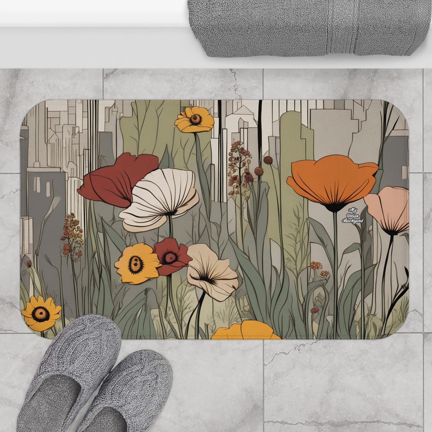 Urban Flowers, Memory Foam Bath Mat - Cozy Bathroom Essential