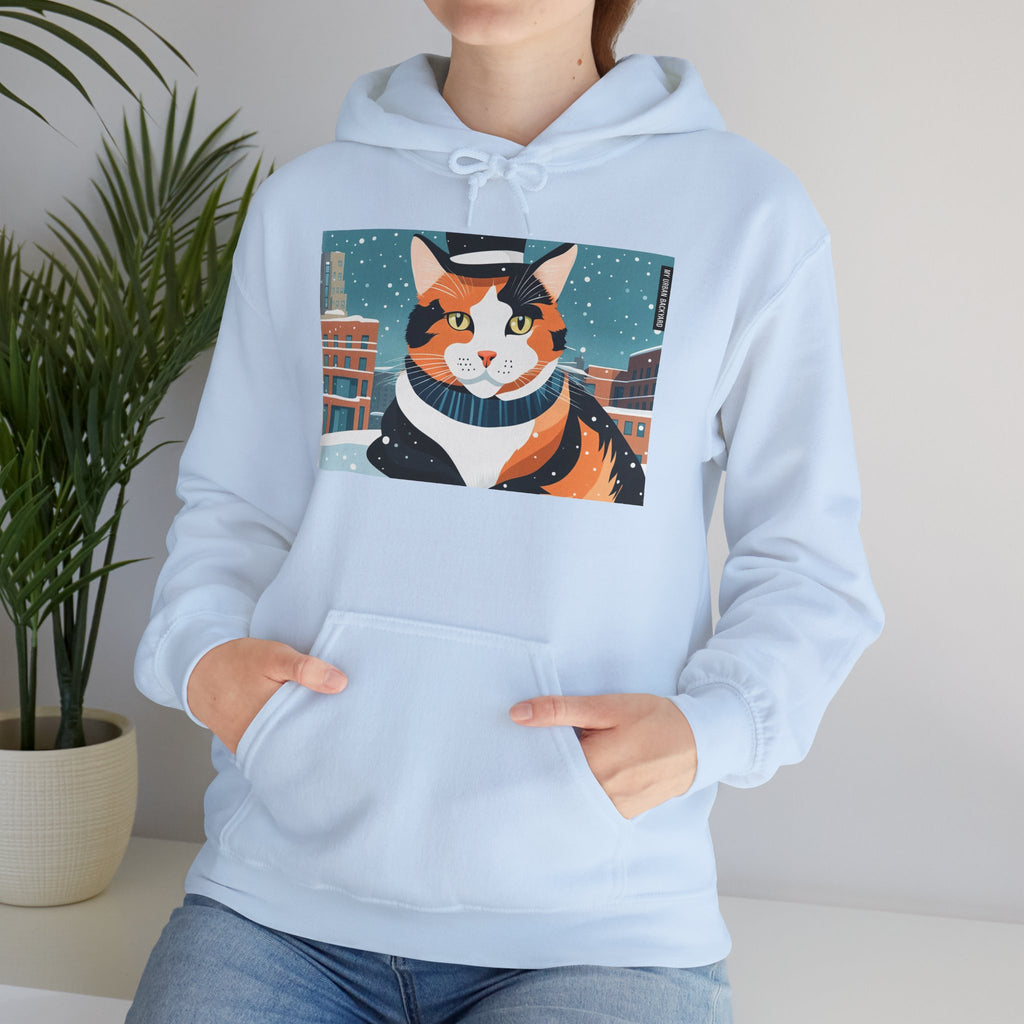 Calico Cat in Snow Hoodie — Cozy Winter Cat Lover Sweatshirt