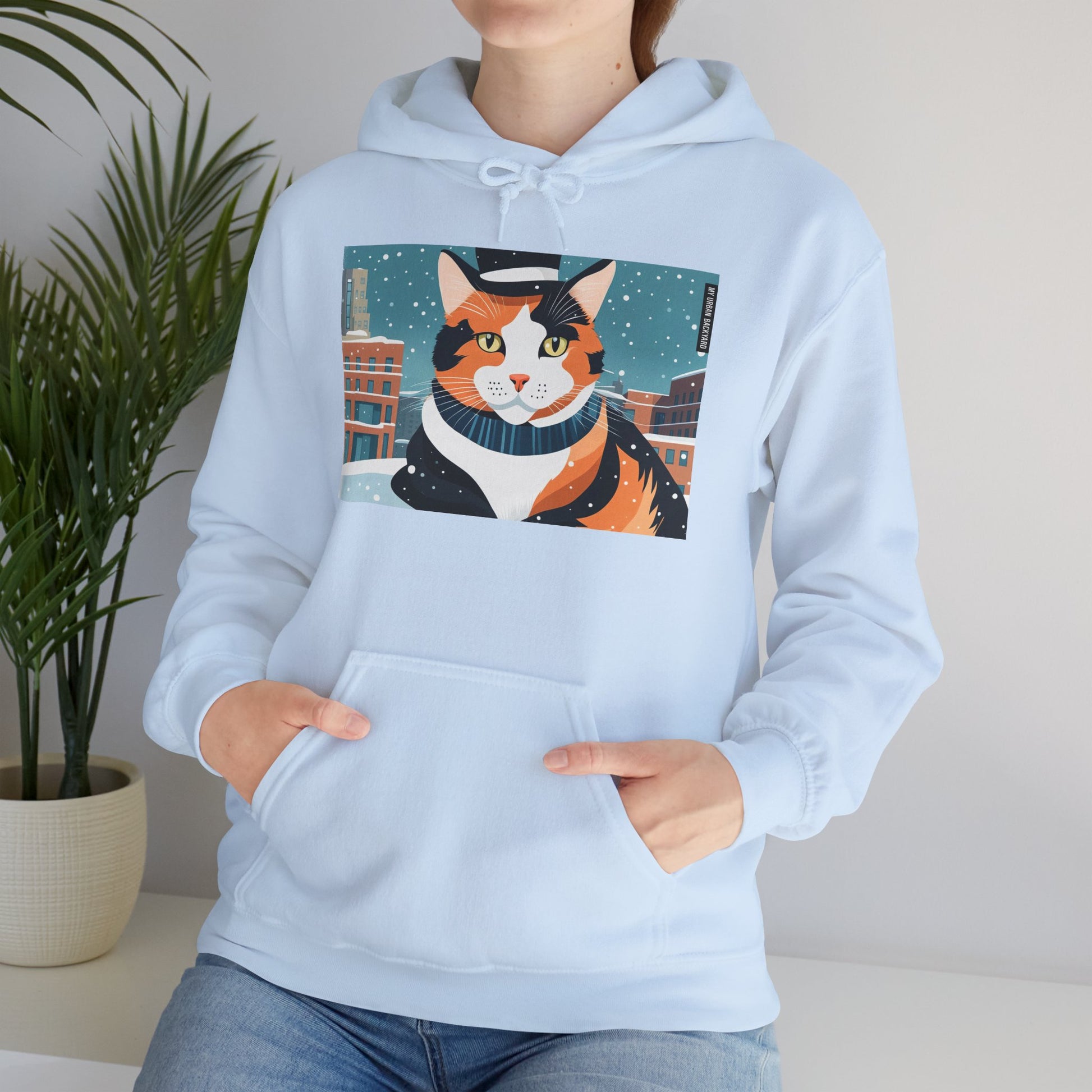 Calico Cat in Snow Hoodie — Cozy Winter Cat Lover Sweatshirt