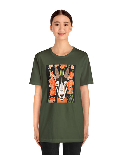 Goat with Orange Flowers, Soft 100% Jersey Cotton T-Shirt, Unisex, Short Sleeve, Retail Fit