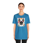 Black Cat w Green Eyes & Flowers, Soft 100% Jersey Cotton T-Shirt, Unisex, Short Sleeve, Retail Fit