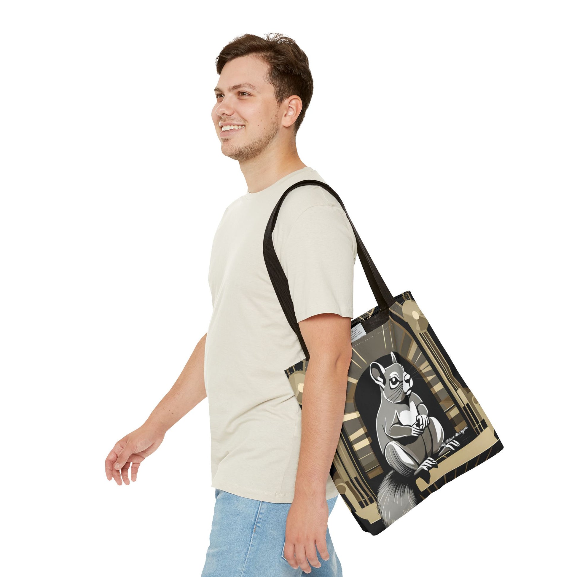 Art Deco Squirrel, Tote Bag with Cotton Handles For Everyday Use, 3 Sizes