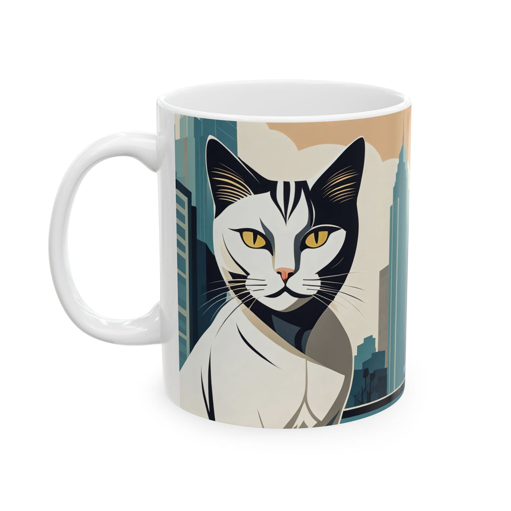 Art Deco Urban Cat Ceramic Mug