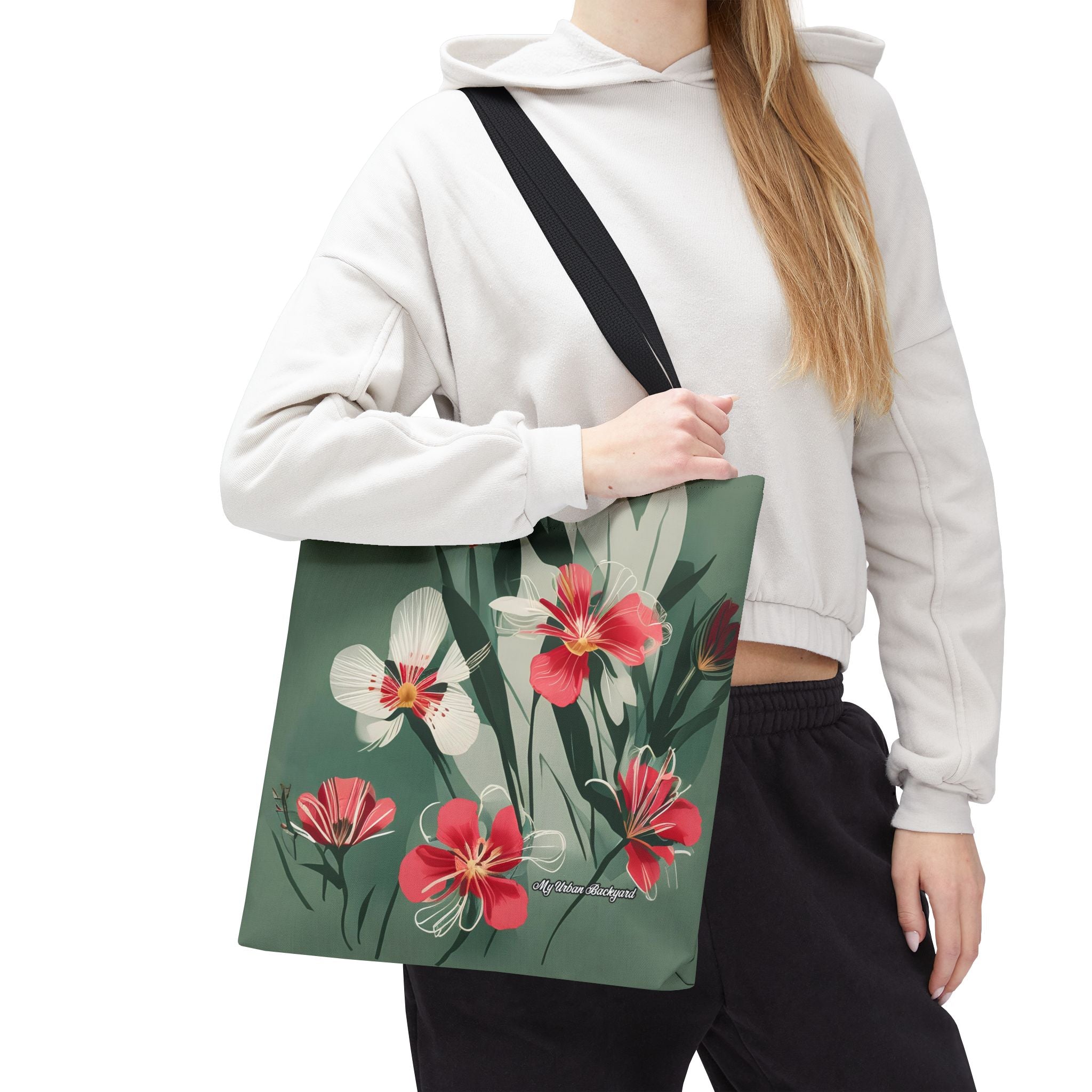 White and Red Wildflowers Tote Bag with Cotton Handles For Everyday Use, 3 Sizes