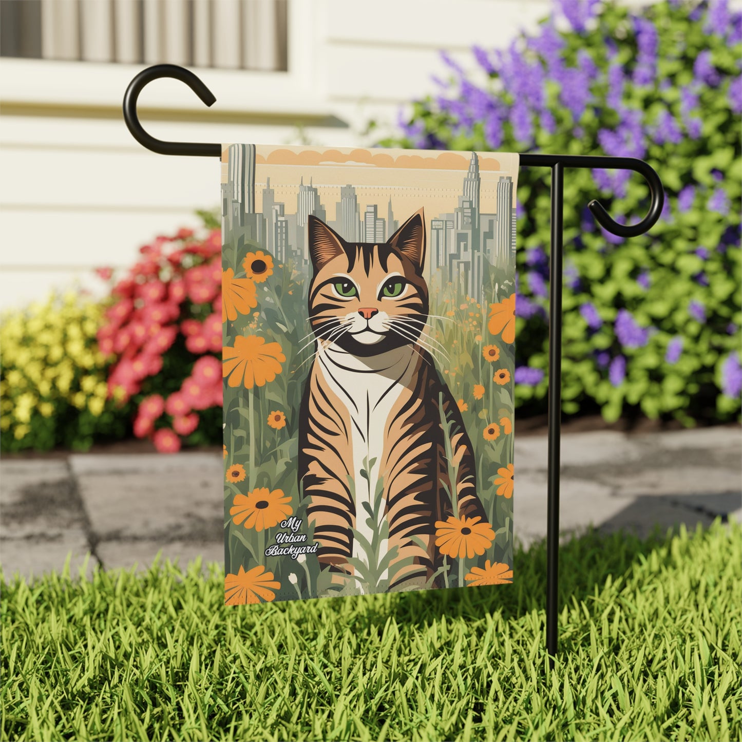 City Tabby, Garden Flag for Yard, Patio, Porch, or Work, 12"x18" - Flag only