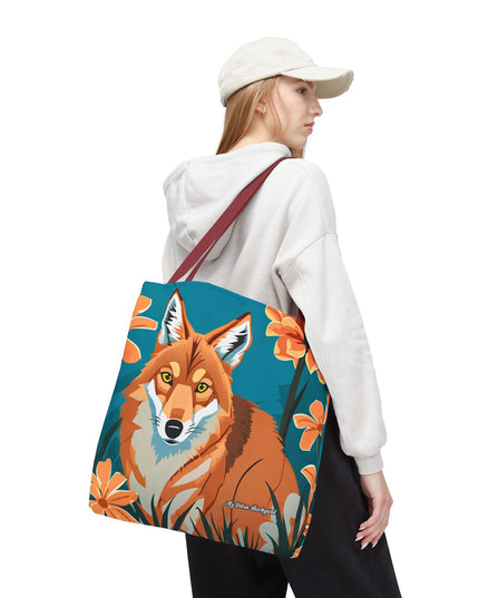 Coyote with Flowers Tote Bag with Cotton Handles For Everyday Use, 3 Sizes
