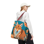 Coyote with Flowers Tote Bag with Cotton Handles For Everyday Use, 3 Sizes