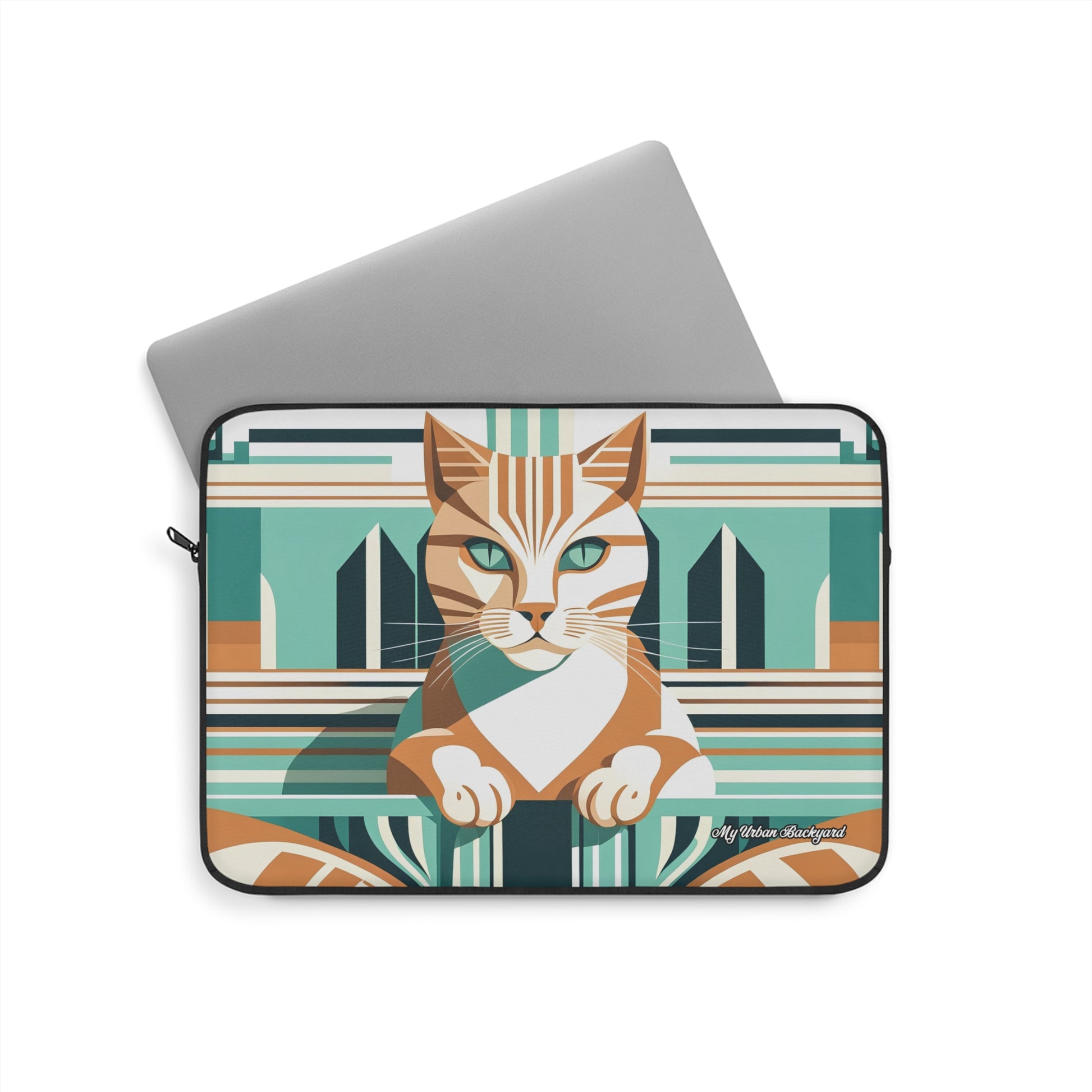 Art Deco Tabby Cat, Soft Laptop Sleeve, Unique Pet Lover Gift, Tech Accessory, Cat-Themed Case, Laptop Cover, Cute Cat Design, 3 Sizes