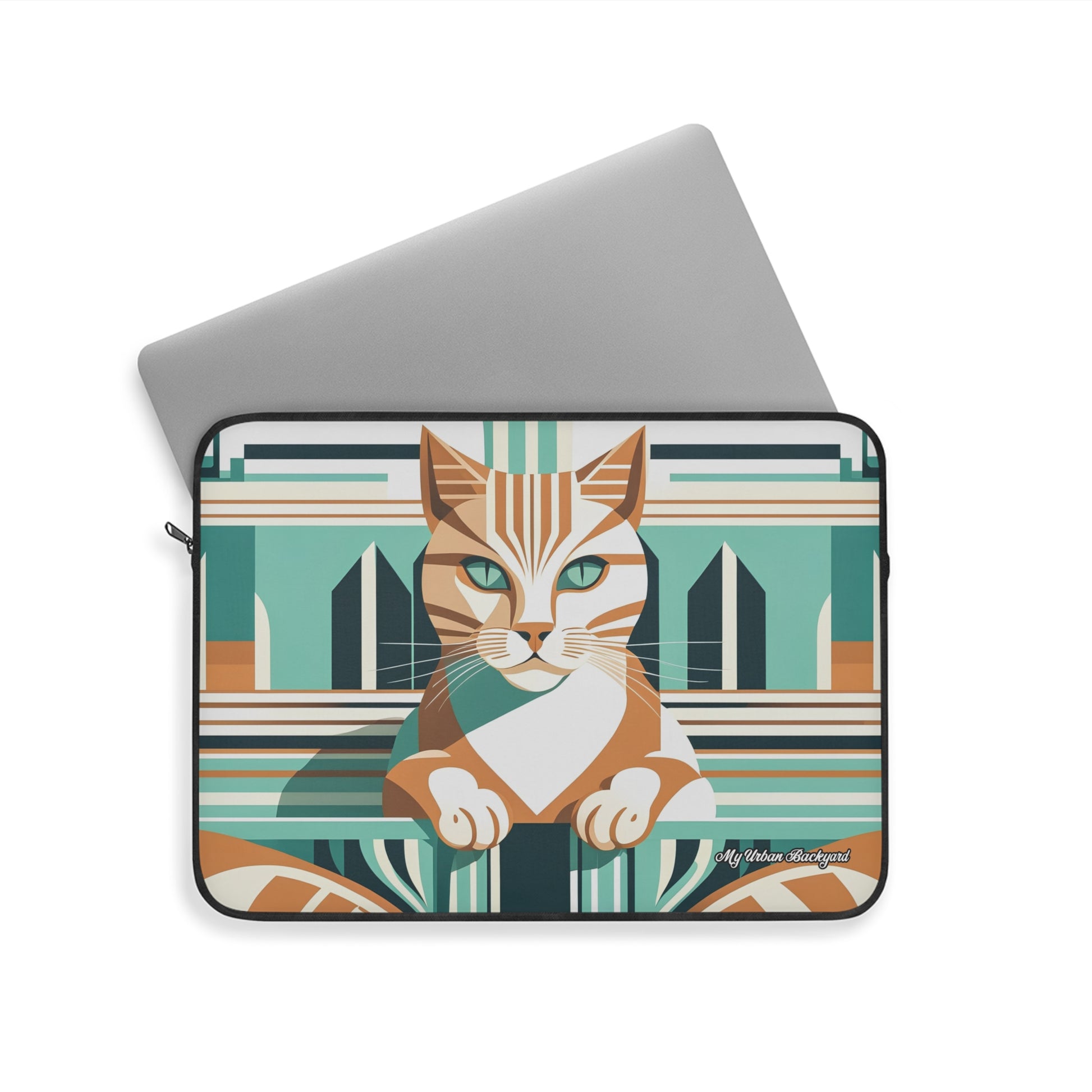 Art Deco Tabby Cat, Soft Laptop Sleeve, Unique Pet Lover Gift, Tech Accessory, Cat-Themed Case, Laptop Cover, Cute Cat Design, 3 Sizes