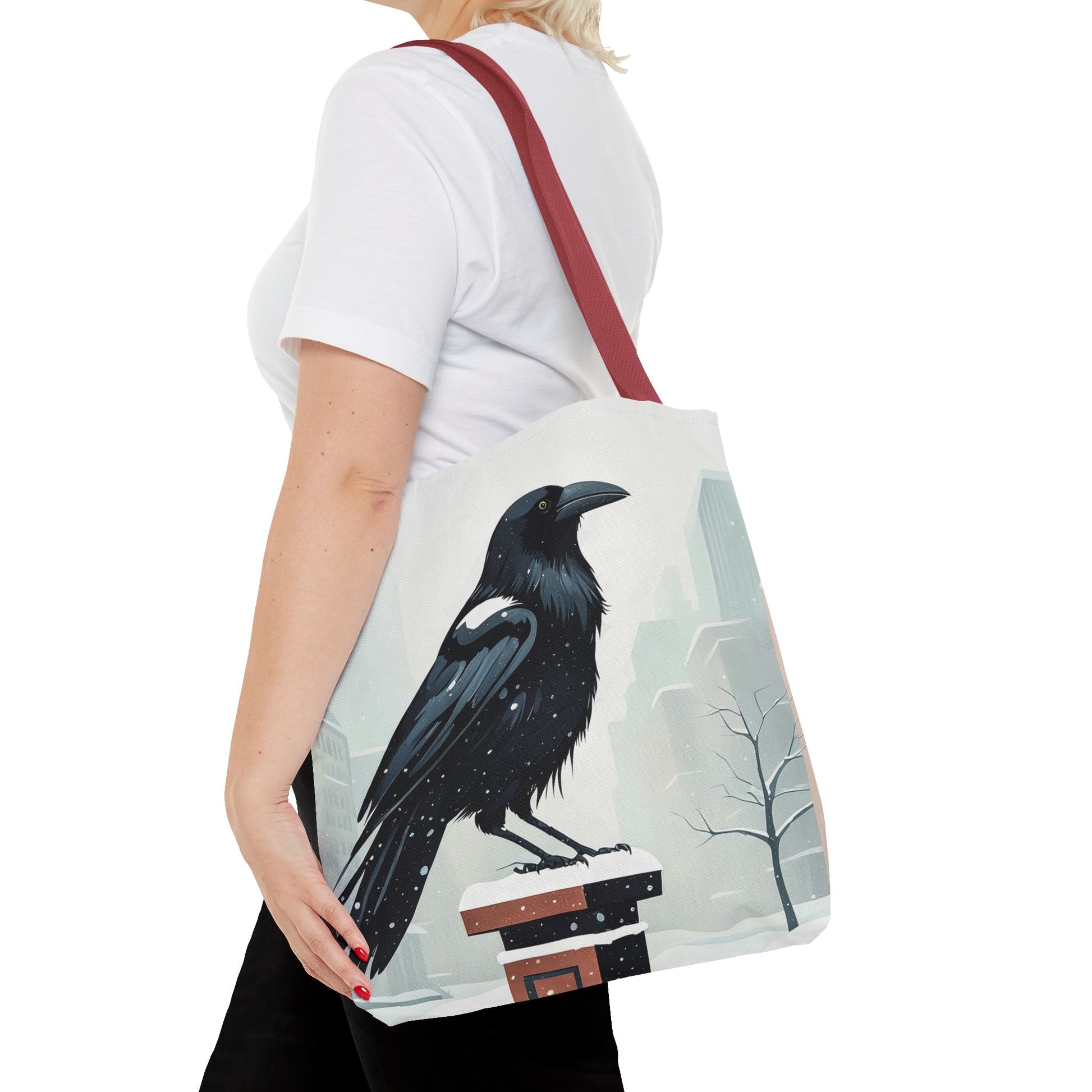 Winter Crow Tote Bag with Cotton Handles For Everyday Use, 3 Sizes