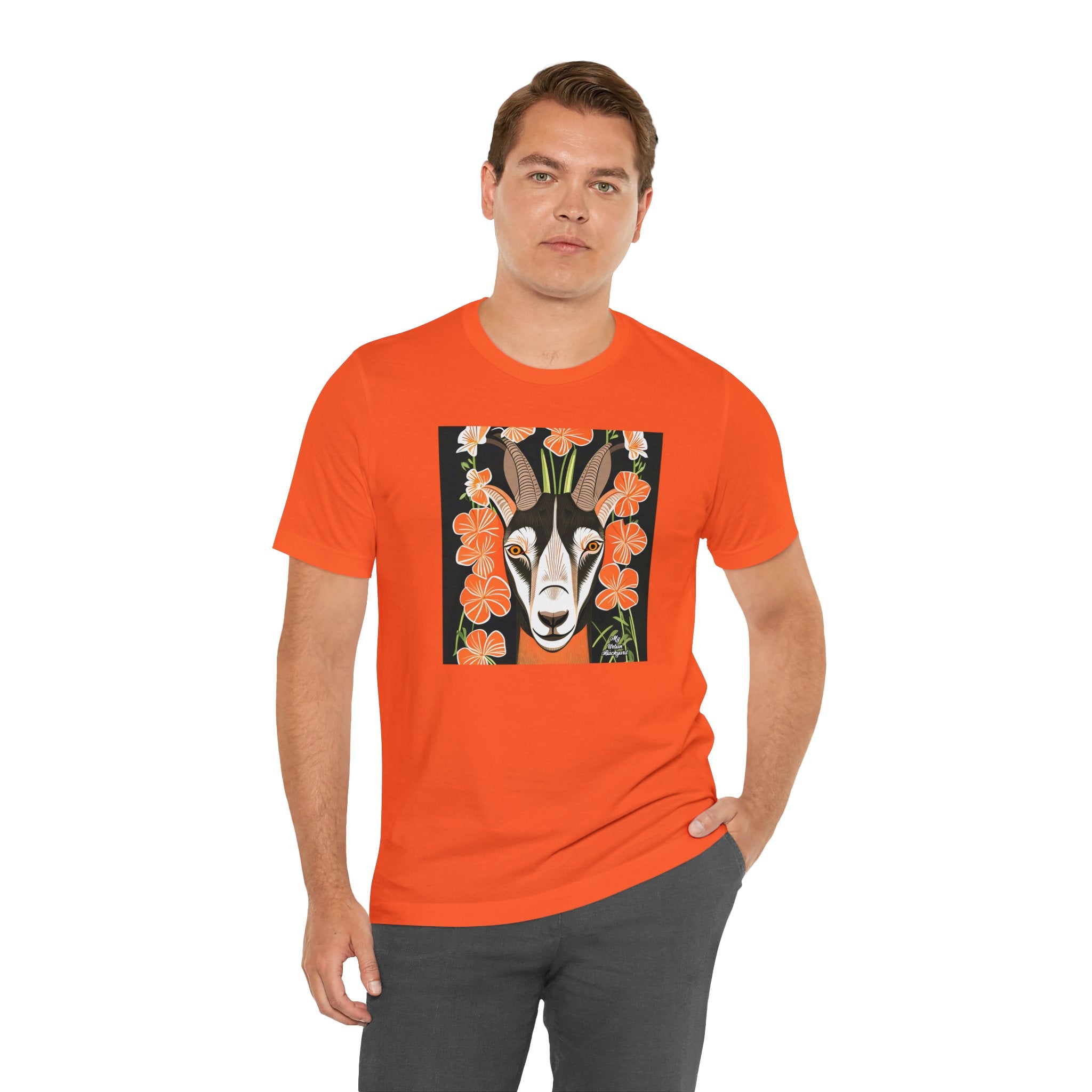 Goat with Orange Flowers, 100% Jersey Cotton T-Shirt