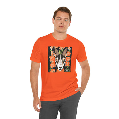 Goat with Orange Flowers, Soft 100% Jersey Cotton T-Shirt, Unisex, Short Sleeve, Retail Fit