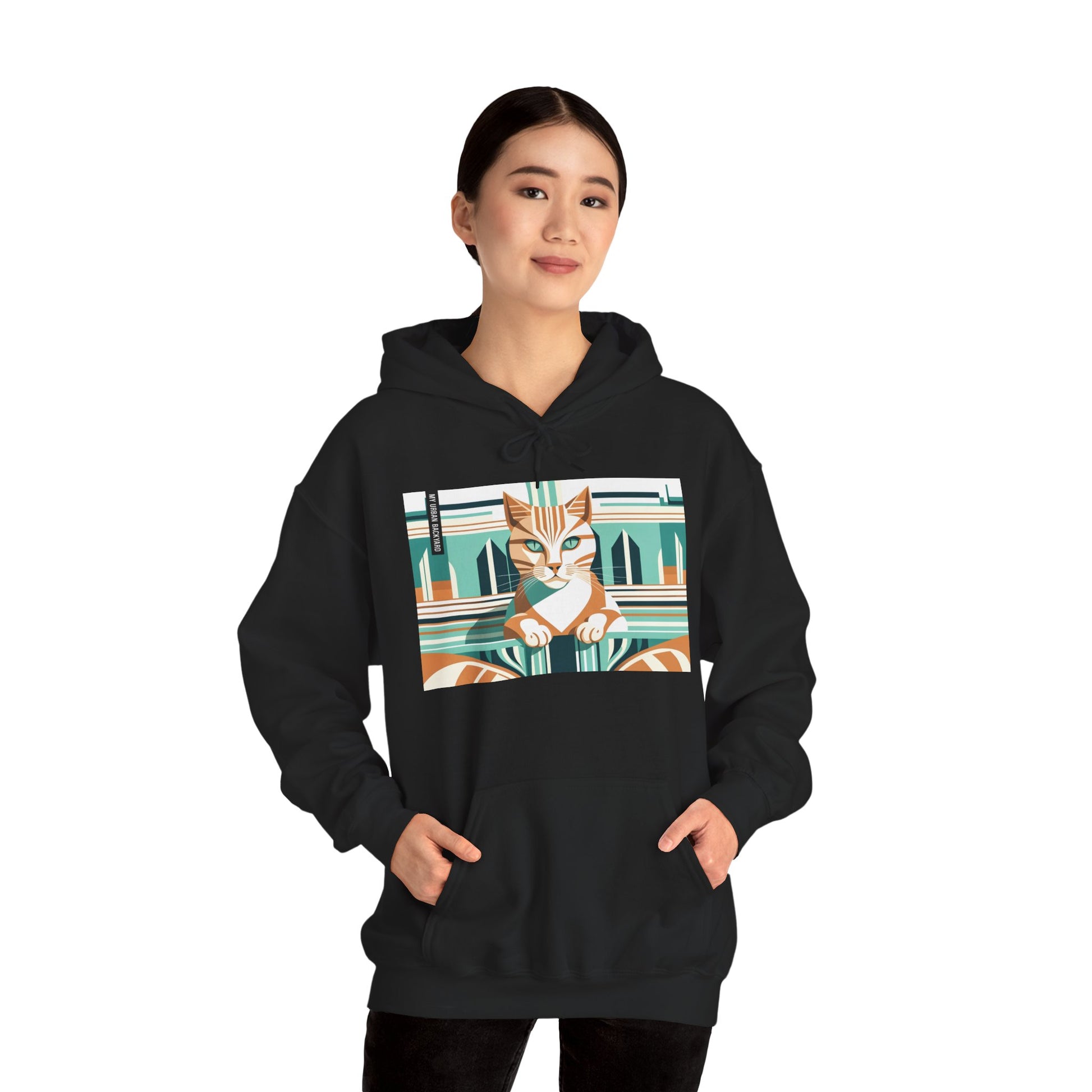 Art Deco Tabby Cat Hoodie, Cozy Graphic Sweatshirt for Cat Lovers, Perfect Gift for Pet Owners, Casual Wear, Unique Art Apparel