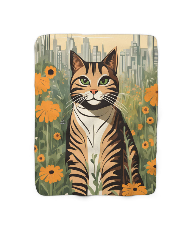 Finn Purrington, Cat Sherpa Fleece Blanket for Cozy Warmth, 50"x60"