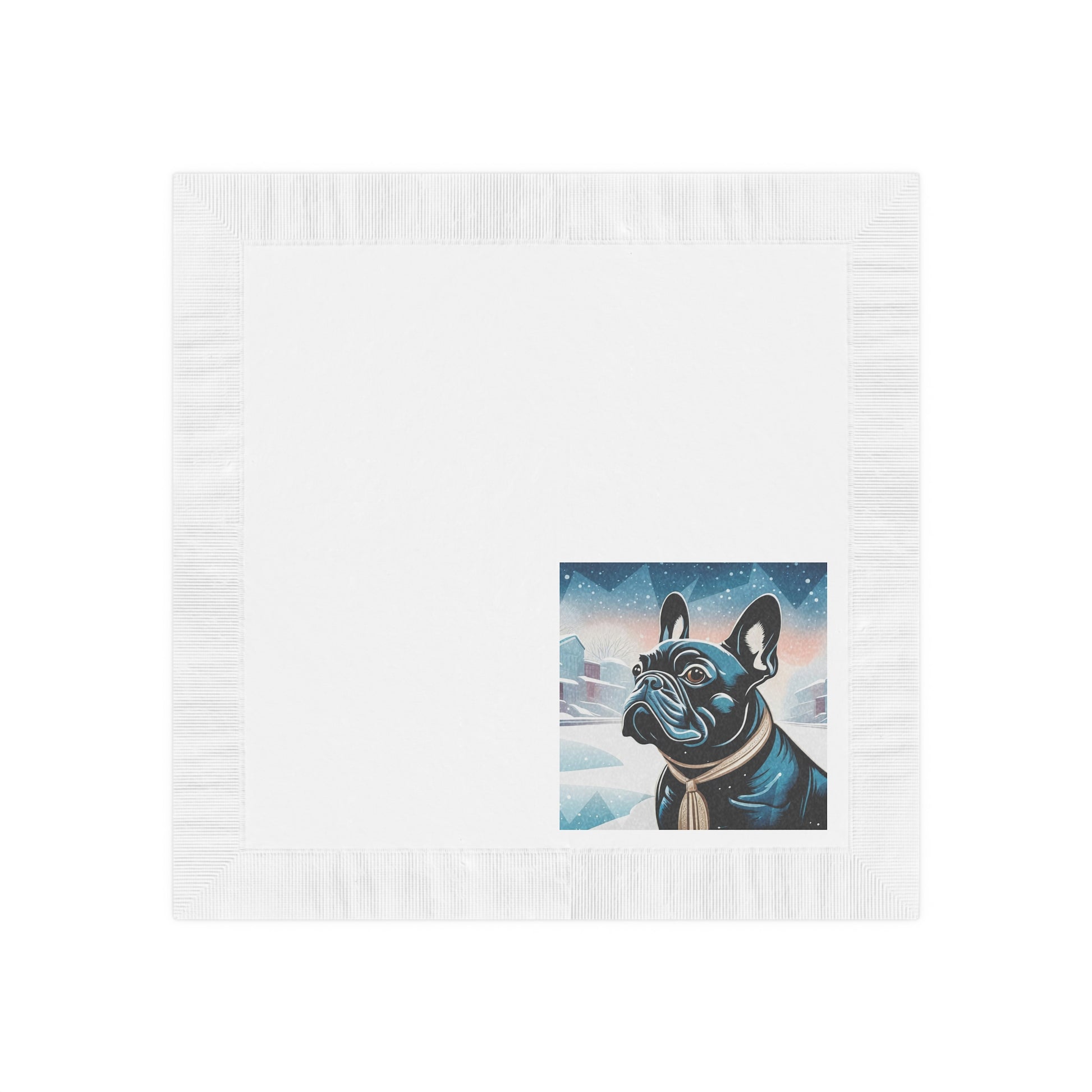 French Bulldog Winter Scene Napkins — Cute Dog Cocktail Napkins, 2 sizes, Pack of 50 or 100