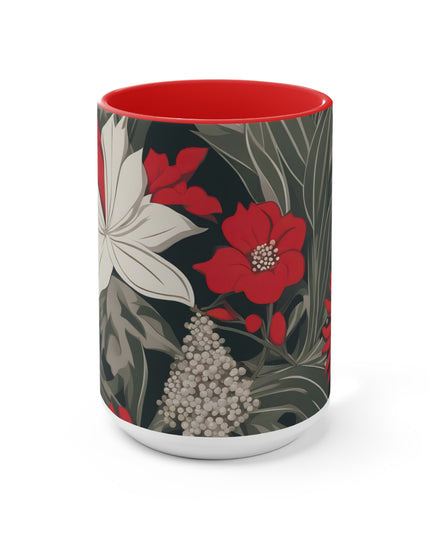 Red and White Flowers, Ceramic Mug - Perfect for Coffee, Tea, and More!