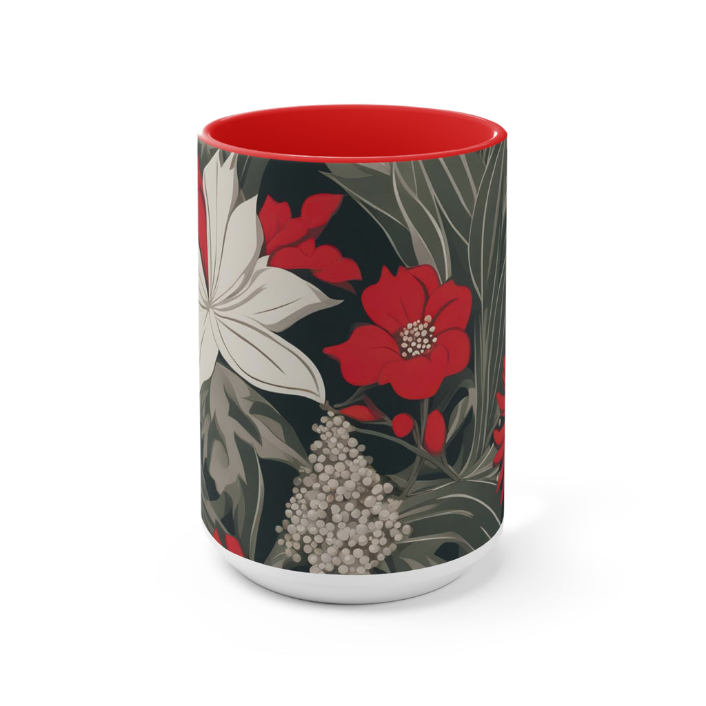 Red and White Flowers, Ceramic Mug - Perfect for Coffee, Tea, and More!