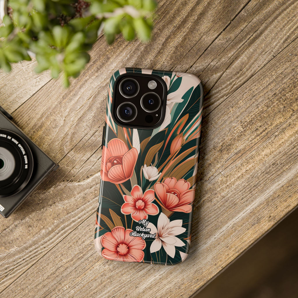Peach Art Deco Flowers, Cell Phone Case - Apple, Samsung, Google Pixel